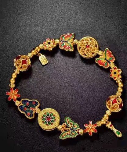 Chinese Style Rainbow Sterling Silver Overgild Enamel Butterfly Charm Bracelet
