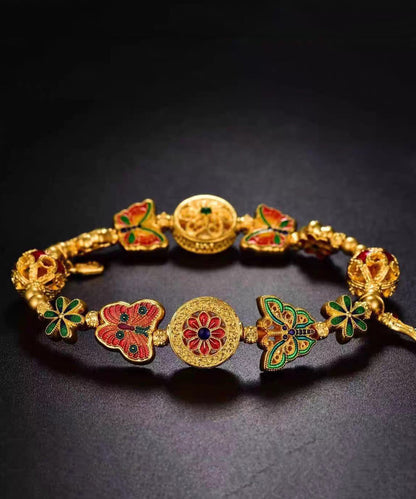Chinese Style Rainbow Sterling Silver Overgild Enamel Butterfly Charm Bracelet