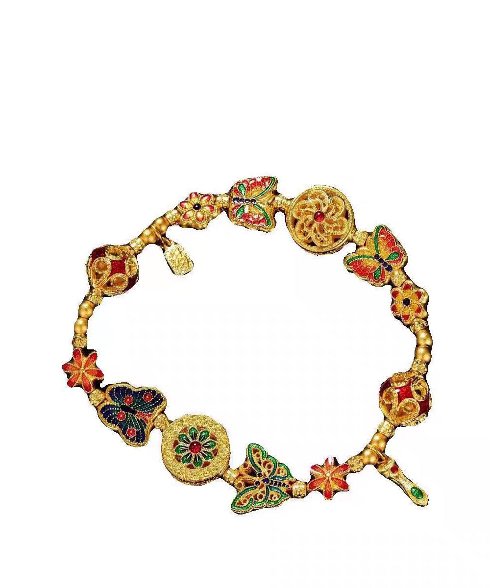 Chinese Style Rainbow Sterling Silver Overgild Enamel Butterfly Charm Bracelet