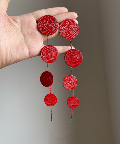 Pendientes colgantes con borlas de lentejuelas de metal rojo de estilo chino