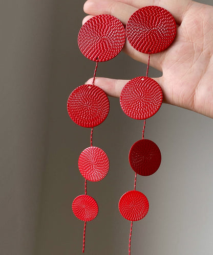 Pendientes colgantes con borlas de lentejuelas de metal rojo de estilo chino