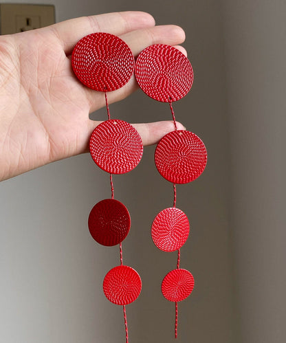 Pendientes colgantes con borlas de lentejuelas de metal rojo de estilo chino