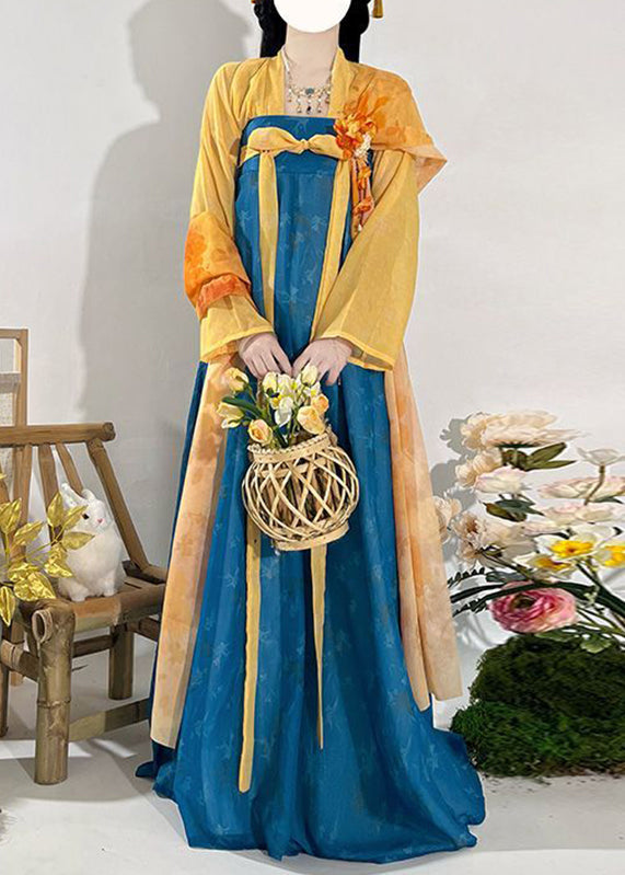 Chinese Style Red Print Top And Maxi Skirts Two Piece Set Fall