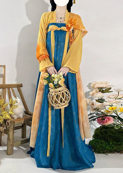 Chinese Style Red Print Top And Maxi Skirts Two Piece Set Fall