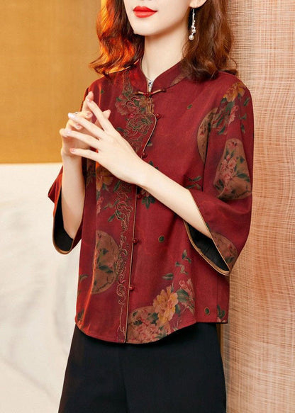 Chinesischen Stil Rot Stehkragen Knopf Seide Zwei Stücke Set Sommer