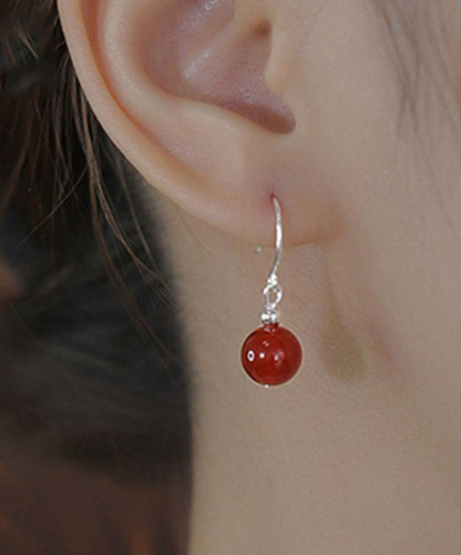 Pendientes colgantes de jade dorado de plata esterlina roja de estilo chino