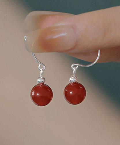 Pendientes colgantes de jade dorado de plata esterlina roja de estilo chino