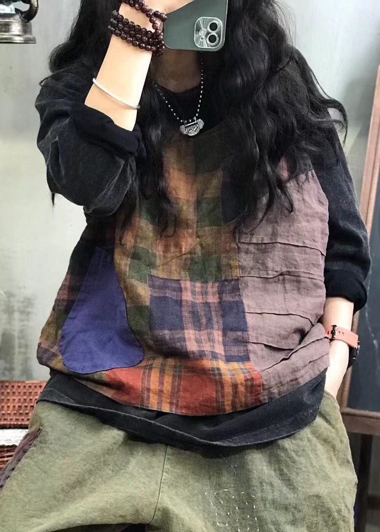 Chinesischen Stil Rote taschen seite offen Patchwork Plaid Leinen weste