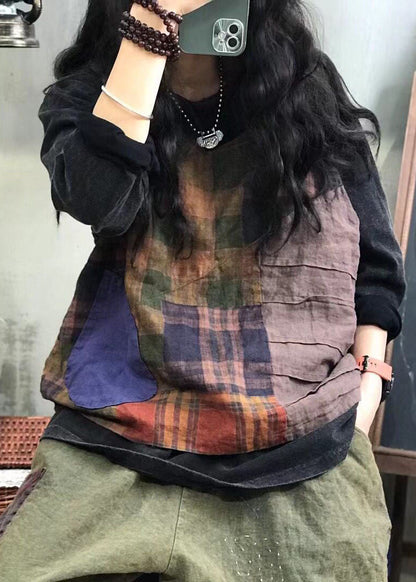 Chinesischen Stil Rote taschen seite offen Patchwork Plaid Leinen weste