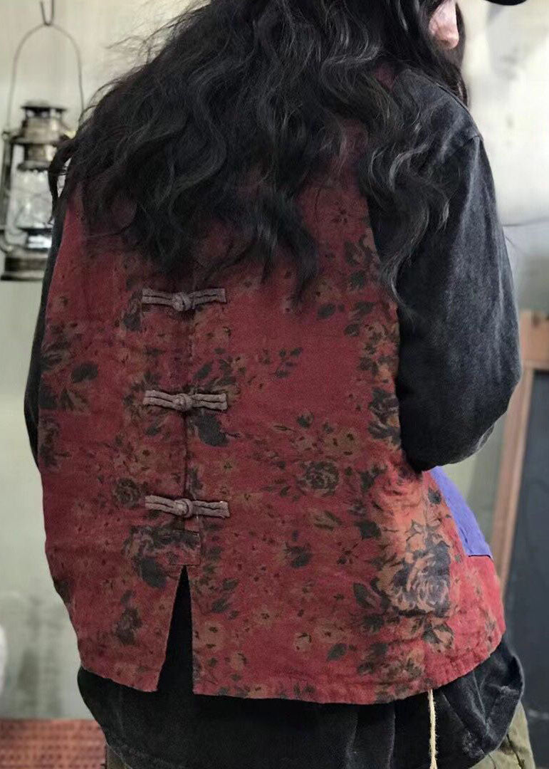 Chinesischen Stil Rote taschen seite offen Patchwork Plaid Leinen weste
