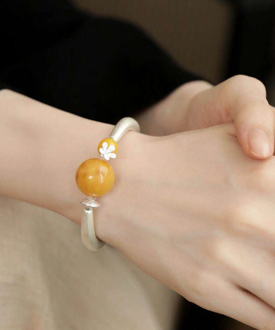 Chinese Style Silk Copper Beeswax Floral Bangle