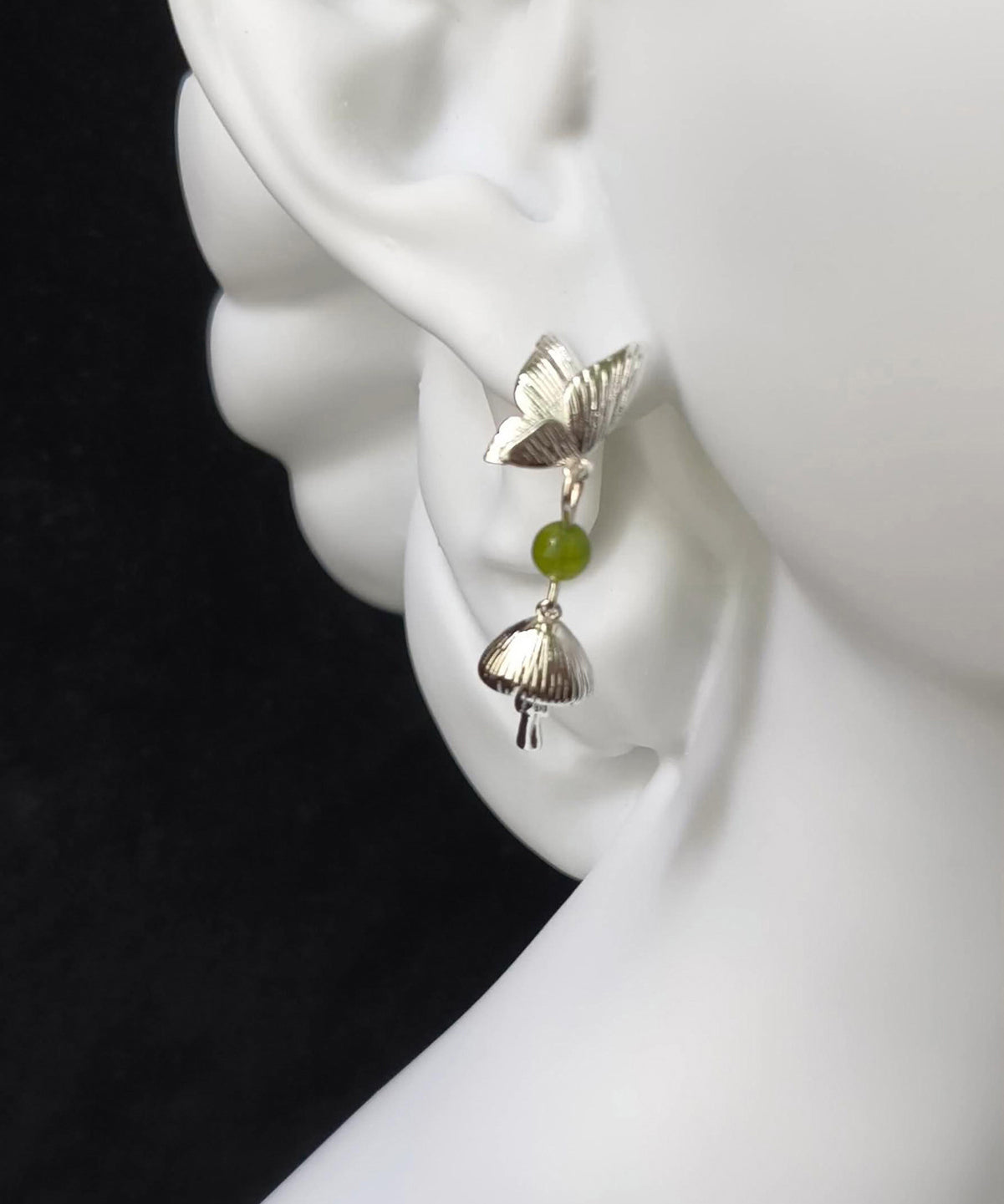 Chinese Style Silk Copper Butterfly Little Mushroom Drop Earrings