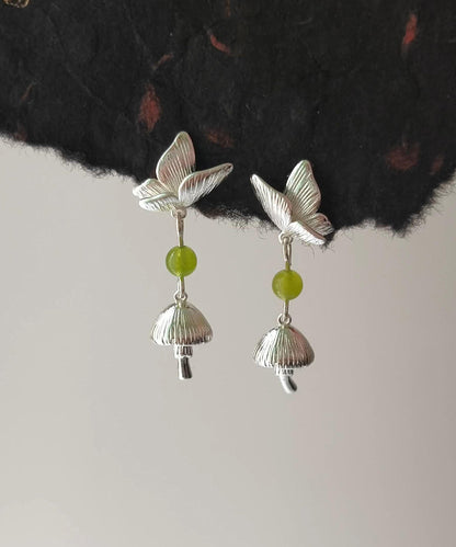 Chinese Style Silk Copper Butterfly Little Mushroom Drop Earrings