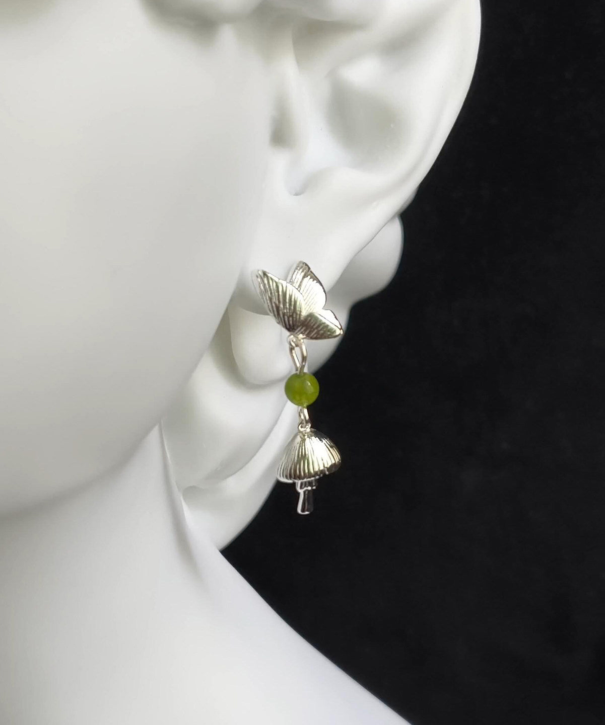 Chinese Style Silk Copper Butterfly Little Mushroom Drop Earrings