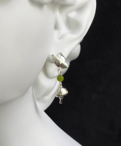 Chinese Style Silk Copper Butterfly Little Mushroom Drop Earrings
