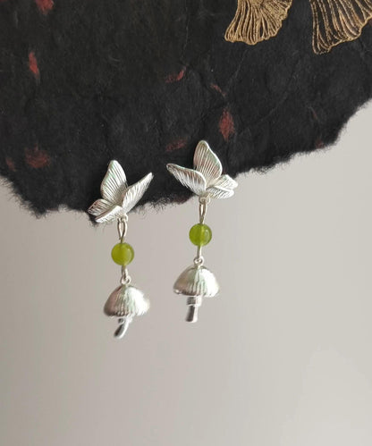 Chinese Style Silk Copper Butterfly Little Mushroom Drop Earrings