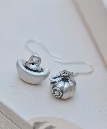 Pendientes colgantes asimétricos de plata de ley y seda de estilo chino