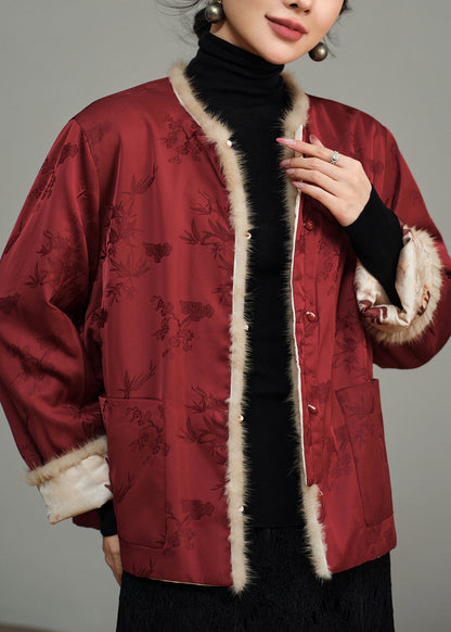 Wintermantel im chinesischen Stil, beidseitig tragbar, Jacquard-Pelz-Patchwork