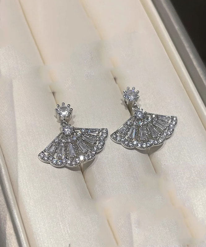 Pendientes colgantes con borlas de circonita blanca de plata esterlina de estilo chino
