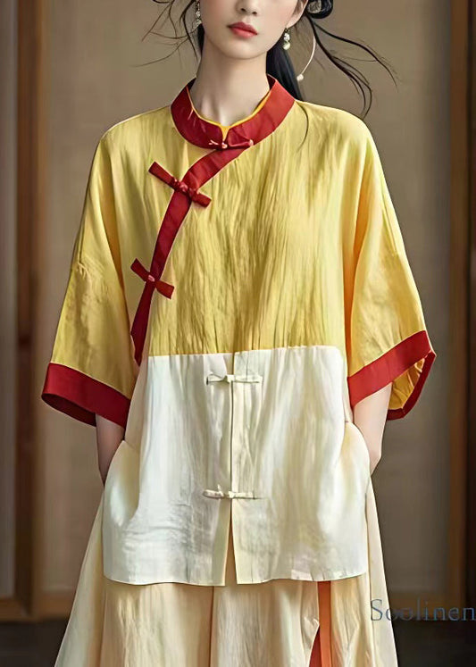 Baumwollhemd im chinesischen Stil mit seitlich geöffneten Knöpfen und Armbandärmeln