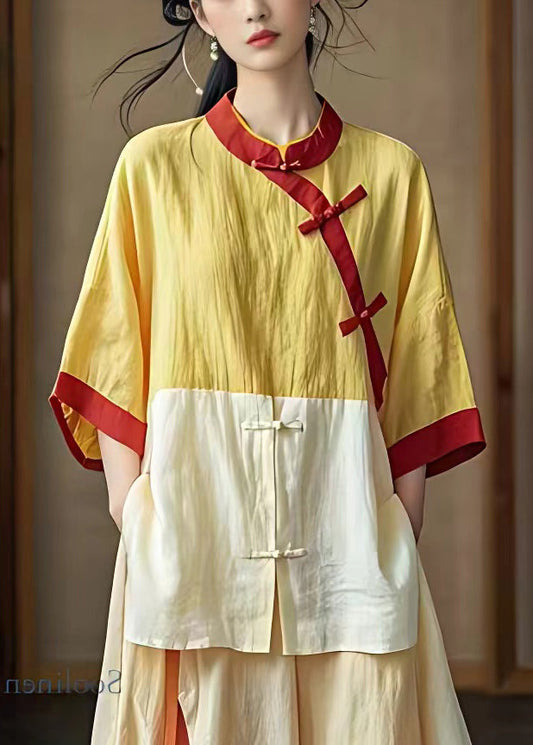 Baumwollhemd im chinesischen Stil mit seitlich geöffneten Knöpfen und Armbandärmeln