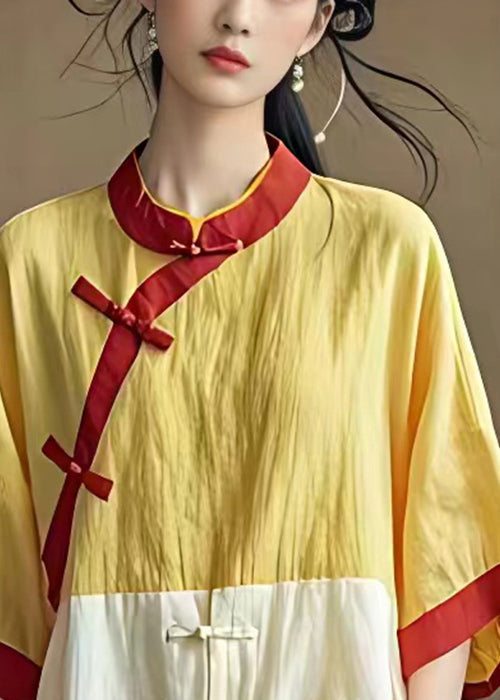 Baumwollhemd im chinesischen Stil mit seitlich geöffneten Knöpfen und Armbandärmeln