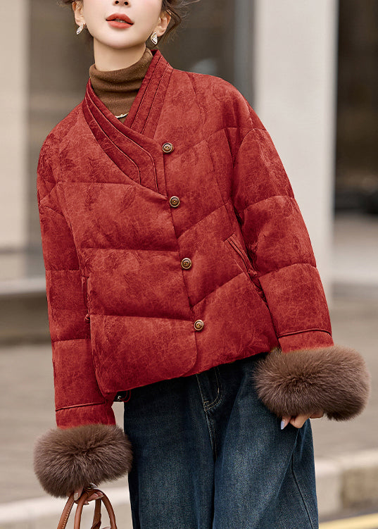 Wintermantel im chinesischen Stil, gelb, Jacquard-Pelz-Patchwork, Entendaunen