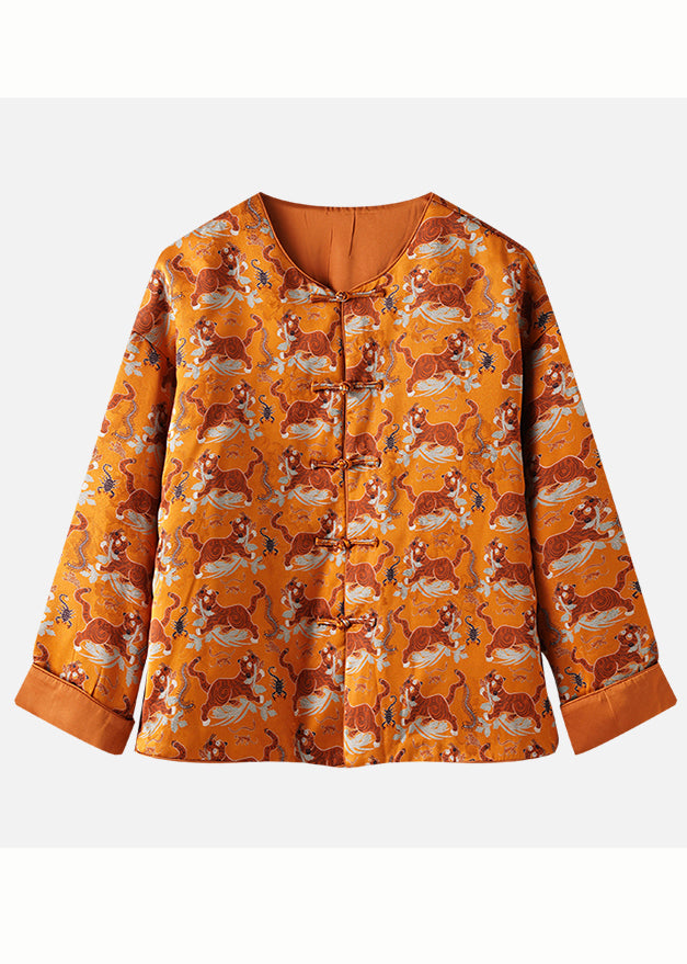 Chinese Style Yellow Print Fine Cotton Filled Silk Jacket Winter