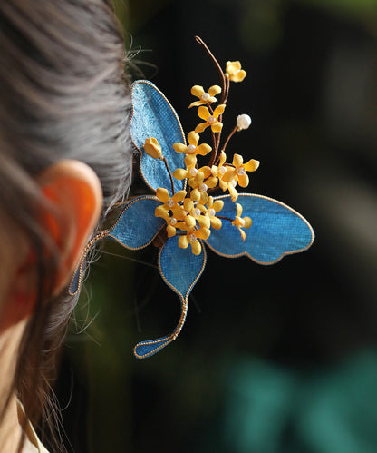 Haarnadel im chinesischen Stil aus vergoldetem, gelbem Sterlingsilber mit Schmetterlings- und Osmanthus-Motiv