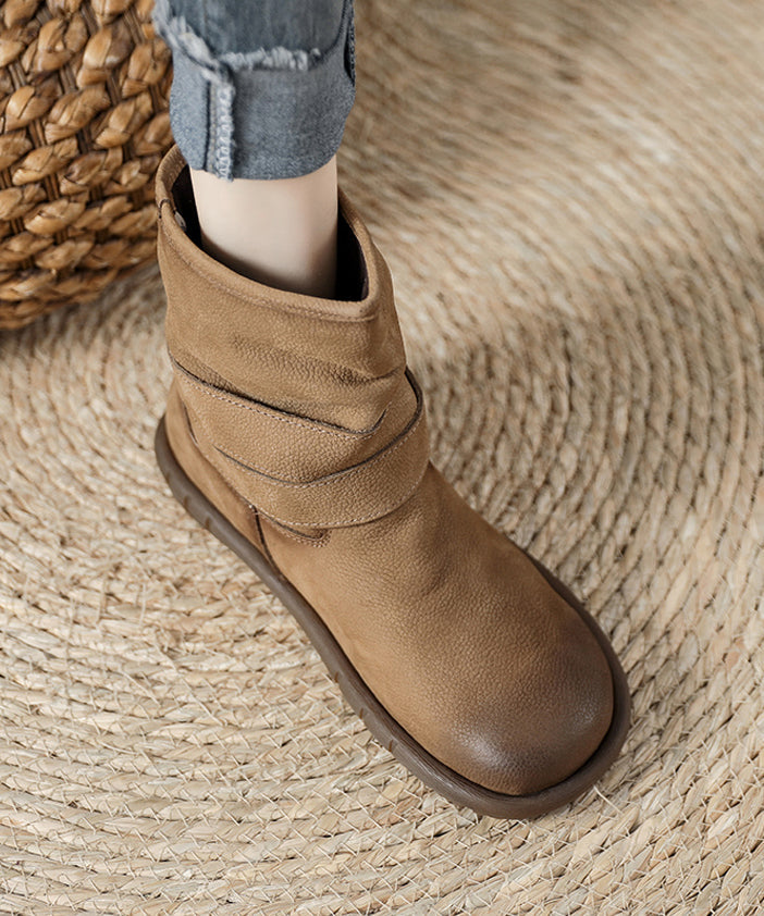 Bequeme Stiefel aus schokoladenbraunem Rindsleder mit Schnallenriemen