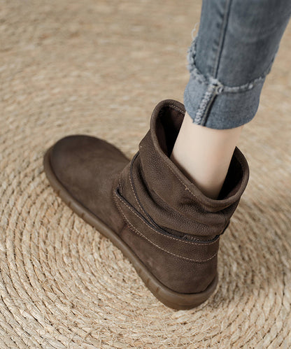 Bequeme Stiefel aus schokoladenbraunem Rindsleder mit Schnallenriemen