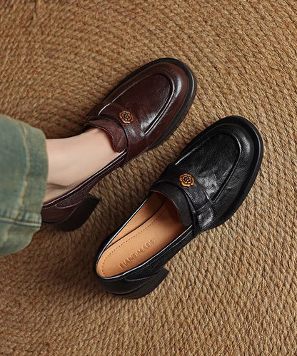Chocolate Cowhide Leather Splicing Chunky Loafer Shoes