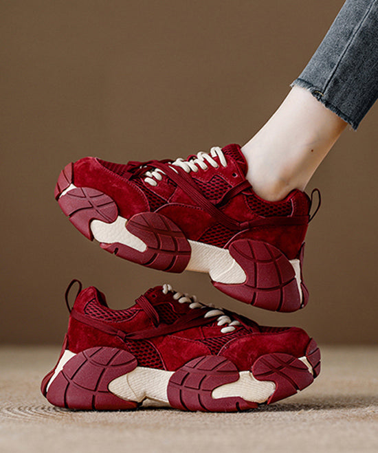 Zapatos planos de chocolate con plataforma, malla transpirable, cómodos, con cordones