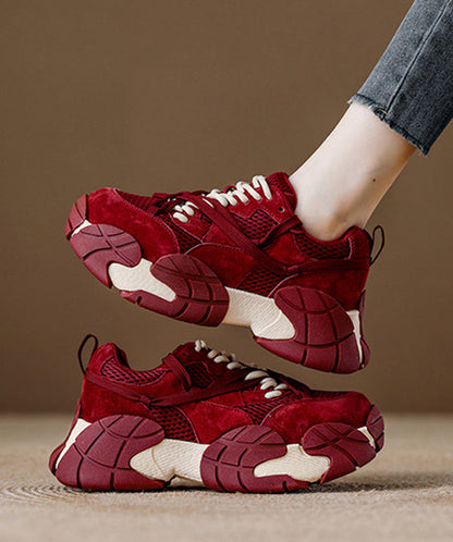 Zapatos planos de chocolate con plataforma, malla transpirable, cómodos, con cordones