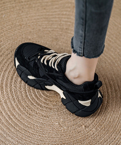 Zapatos planos de chocolate con plataforma, malla transpirable, cómodos, con cordones