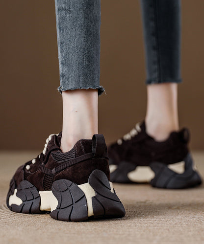 Zapatos planos de chocolate con plataforma, malla transpirable, cómodos, con cordones