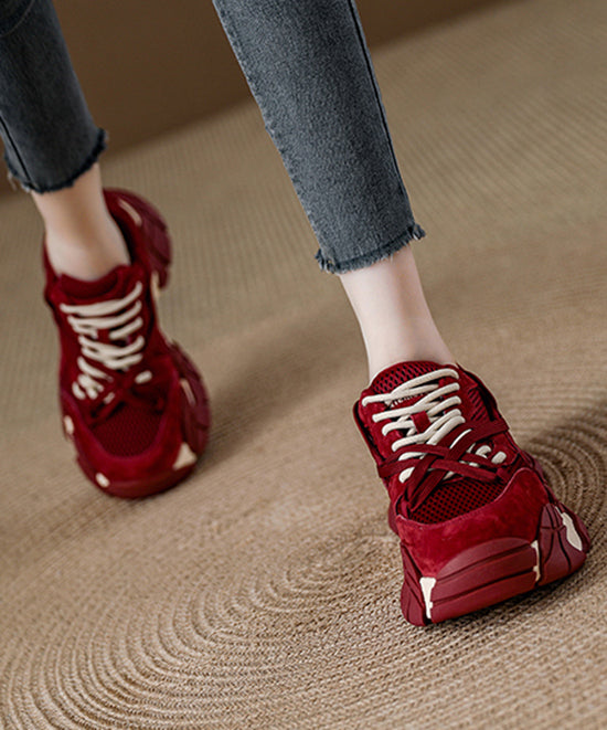 Zapatos planos de chocolate con plataforma, malla transpirable, cómodos, con cordones