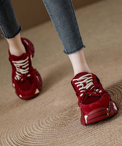 Zapatos planos de chocolate con plataforma, malla transpirable, cómodos, con cordones