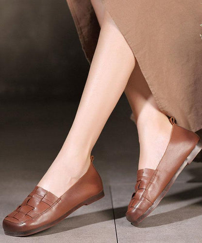 Chocolate Genuine Leather Casual Flat Feet Shoes Penny Loafers - SooLinen