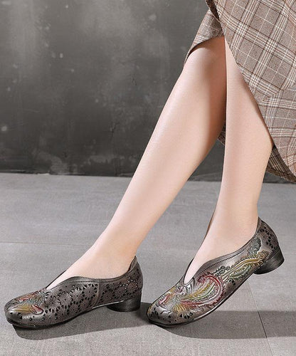 Chocolate Hollow Out Flat Embossed Shoes For Women - SooLinen