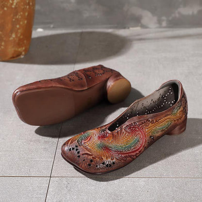 Chocolate Hollow Out Flat Embossed Shoes For Women - SooLinen