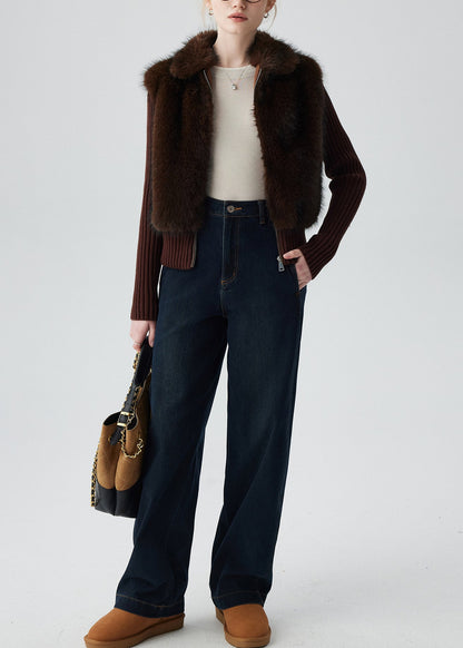 Abrigos de punto de piel sintética con patchwork de chocolate, dos piezas de invierno