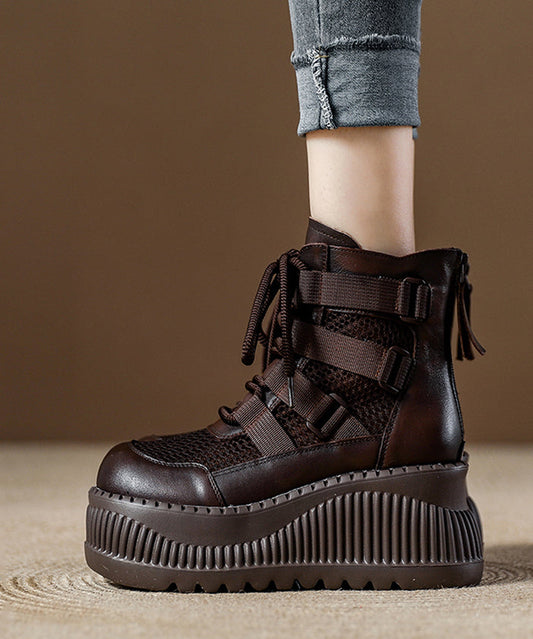 Chocolate Platform Breathable Mesh Handmade Splicing Boots