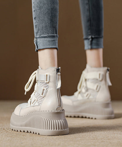 Chocolate Platform Breathable Mesh Handmade Splicing Boots