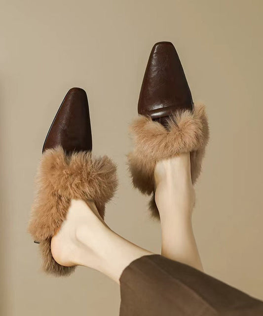 Zapatillas de piel de oveja color chocolate con forro de lana afelpada