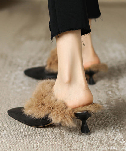 Zapatillas de piel de oveja color chocolate con forro de lana afelpada