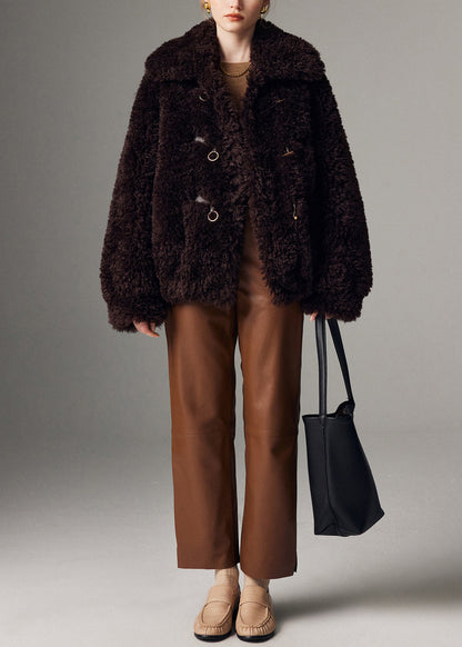 Gabardina gruesa de piel sintética color chocolate, de gran tamaño y doble botonadura, para invierno