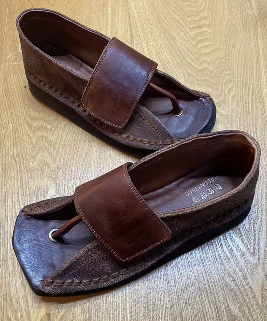 Schokoladenkeil-Flip-Flops aus Rindsleder, einzigartiges Spleißen