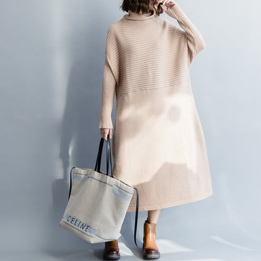 Weihnachtspullover-Kleid-Outfit in Übergröße mit hohem Halsausschnitt, hautfarben, DIY-Strickkleid