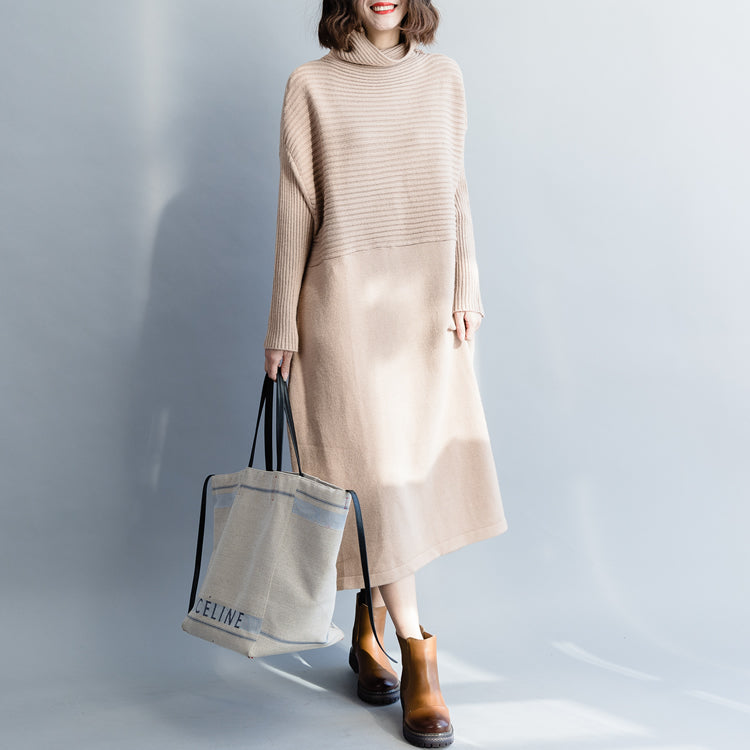 Weihnachtspullover-Kleid-Outfit in Übergröße mit hohem Halsausschnitt, hautfarben, DIY-Strickkleid